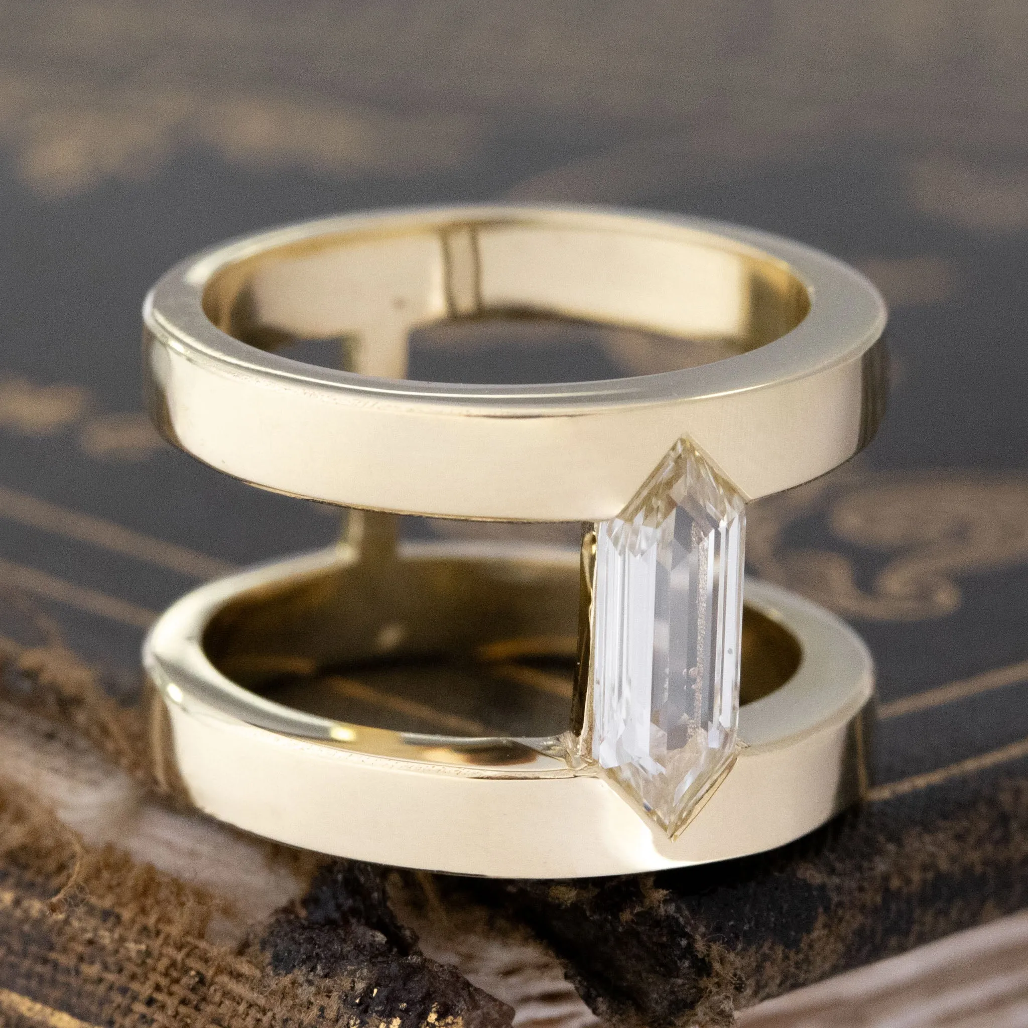 1.03ct Shield Step Cut Diamond Armor Ring