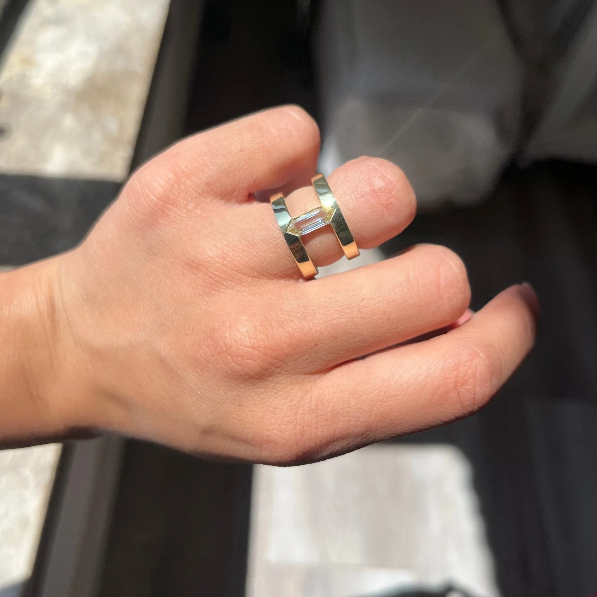 1.03ct Shield Step Cut Diamond Armor Ring