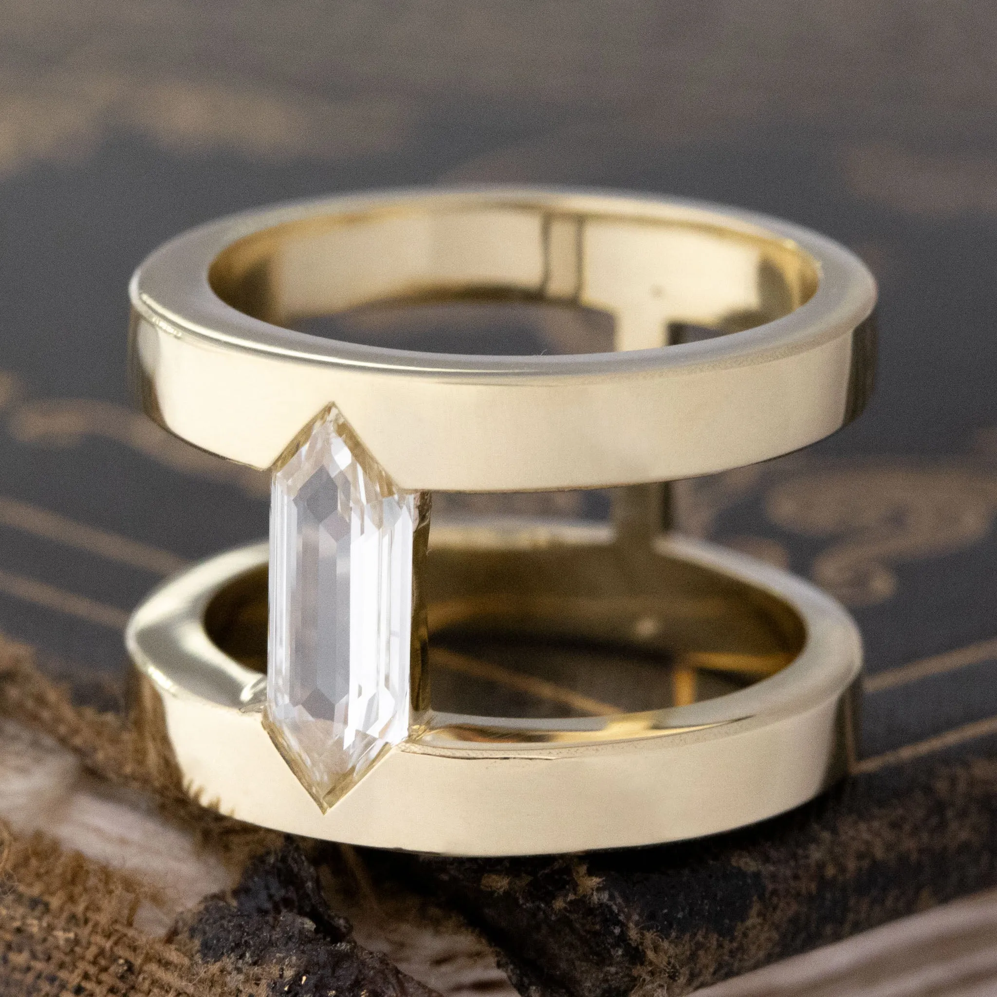 1.03ct Shield Step Cut Diamond Armor Ring