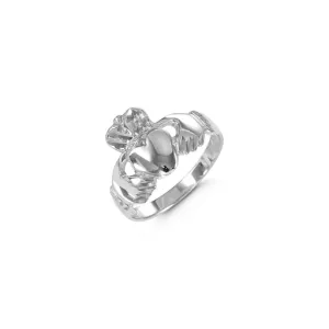 10K White Gold Ladies High Polished Claddagh Ring