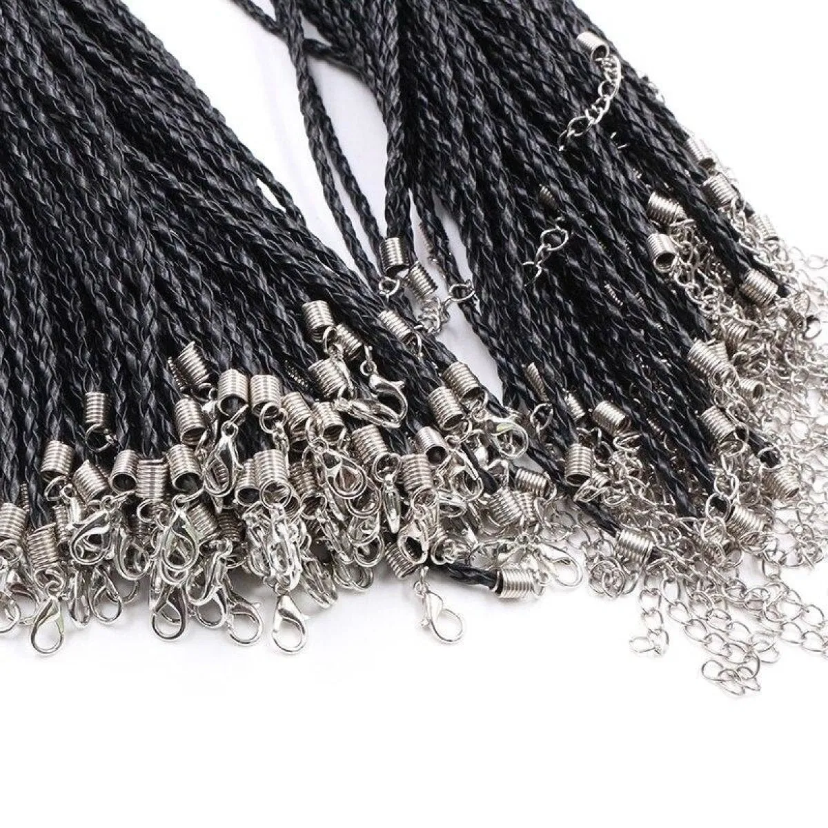 10pcs Braided Rope Necklaces & Pendant Charms Findings Lobster Clasp String Cord 3mm Black