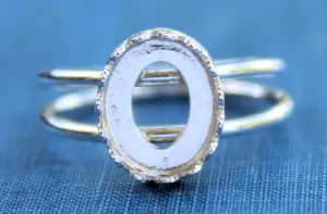10x8mm Silver Oval Crown Bezel Double Band Ring blank