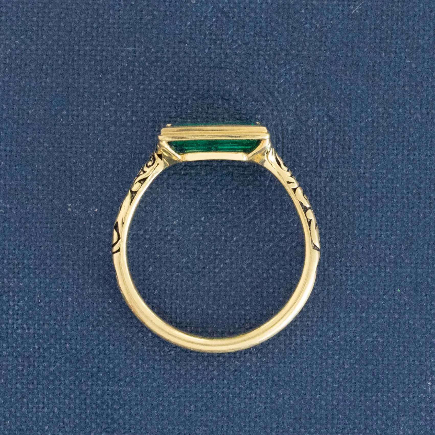 1.18ct Colombian Emerald Engraved Bezel Ring