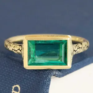 1.18ct Colombian Emerald Engraved Bezel Ring