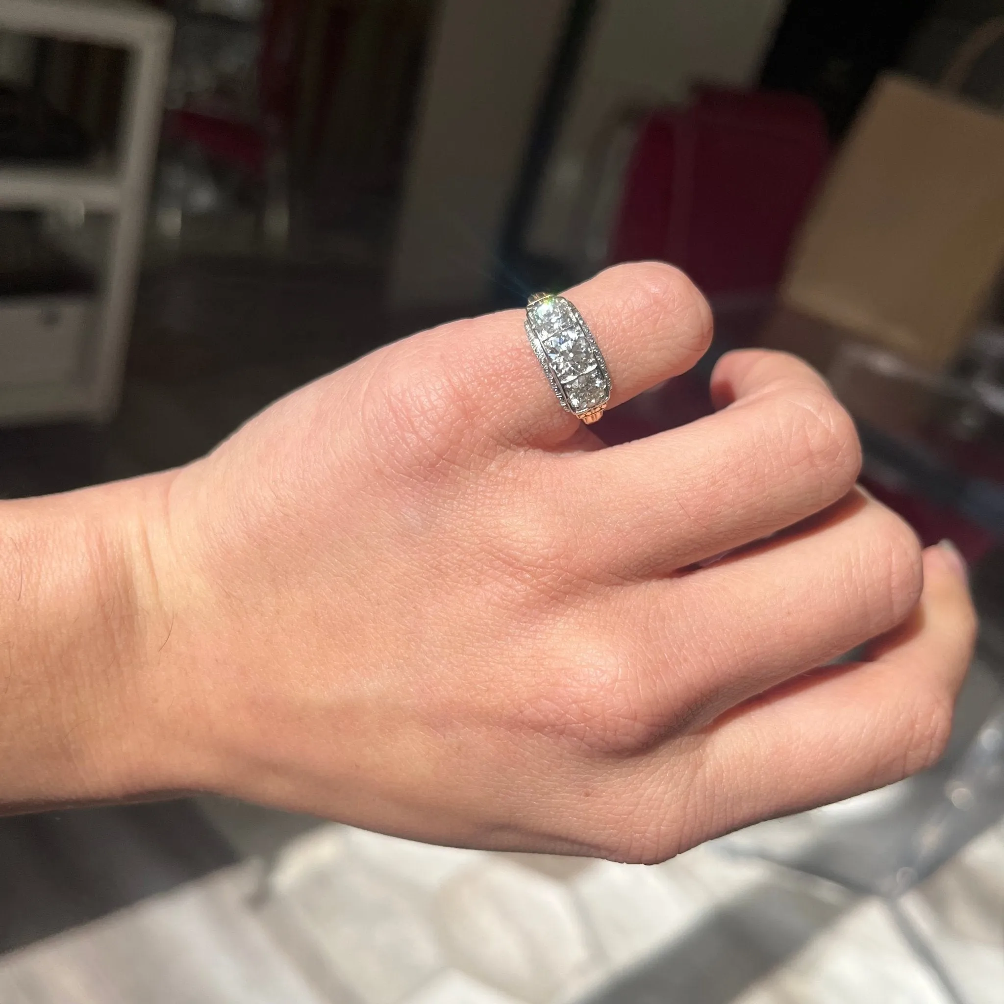 1.26ctw Vintage Old European Cut Diamond Trilogy Ring