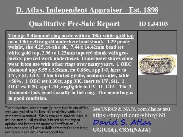 1.26ctw Vintage Old European Cut Diamond Trilogy Ring