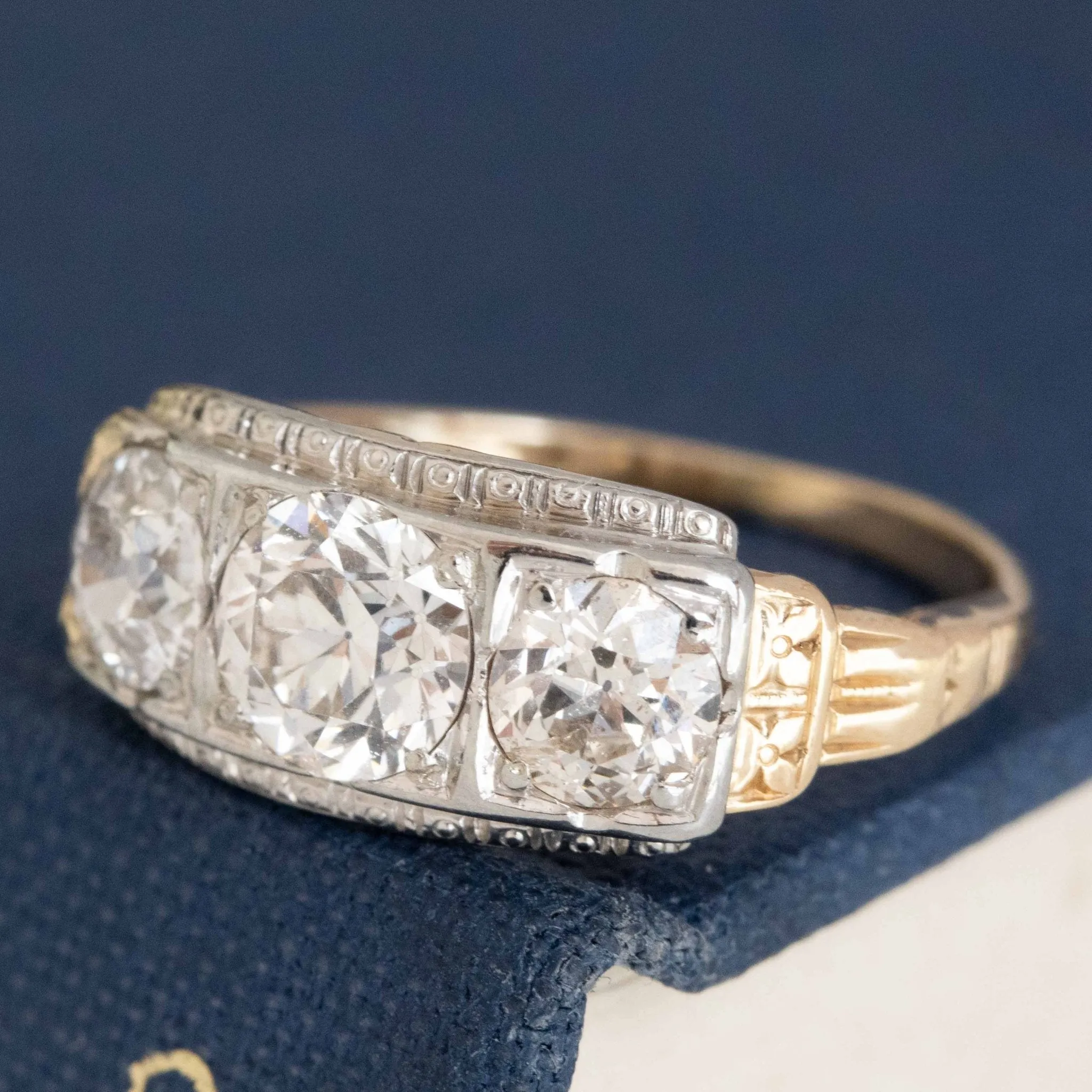 1.26ctw Vintage Old European Cut Diamond Trilogy Ring