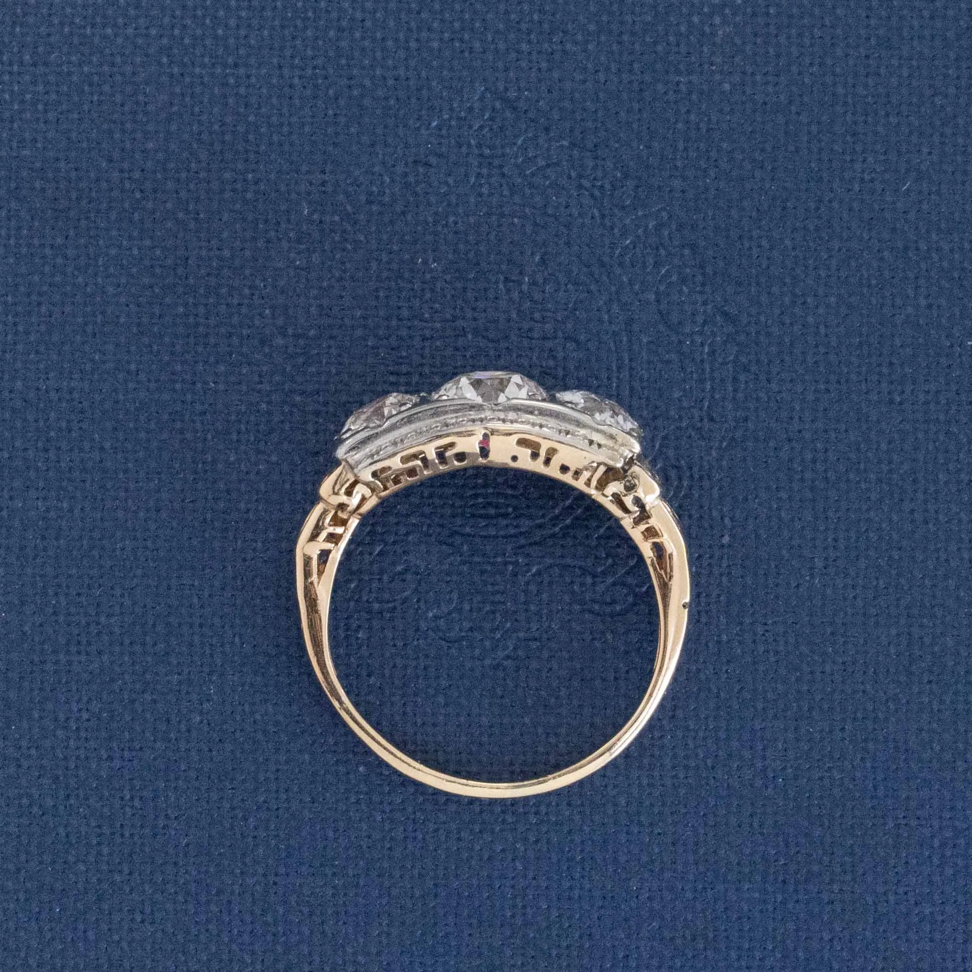 1.26ctw Vintage Old European Cut Diamond Trilogy Ring