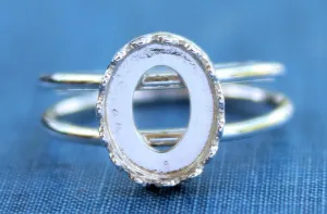 12x10mm Oval Crown Bezel Silver Double Band Ring blank