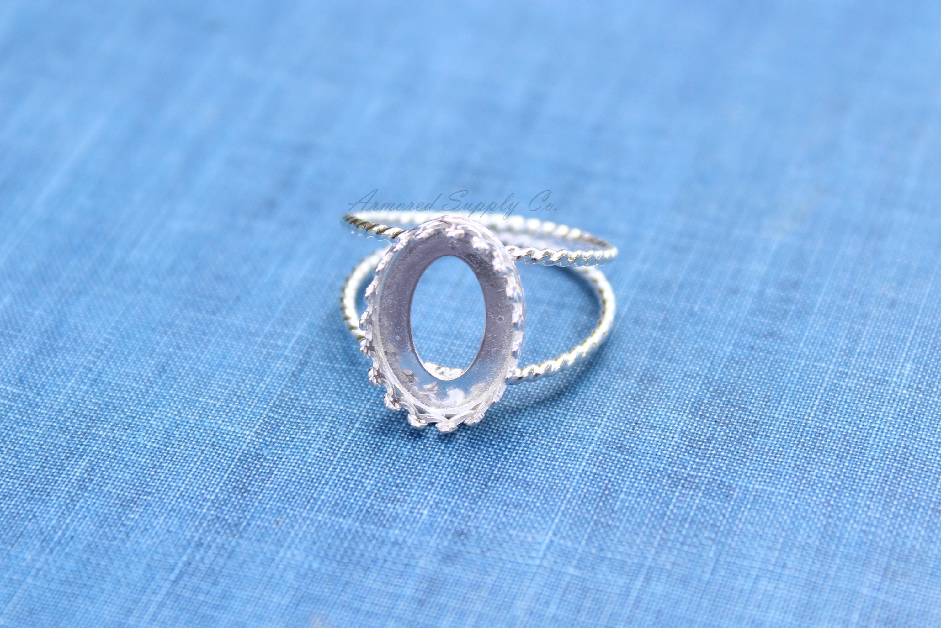 12x10mm Oval Crown Bezel Silver Double Rope Band Ring blank