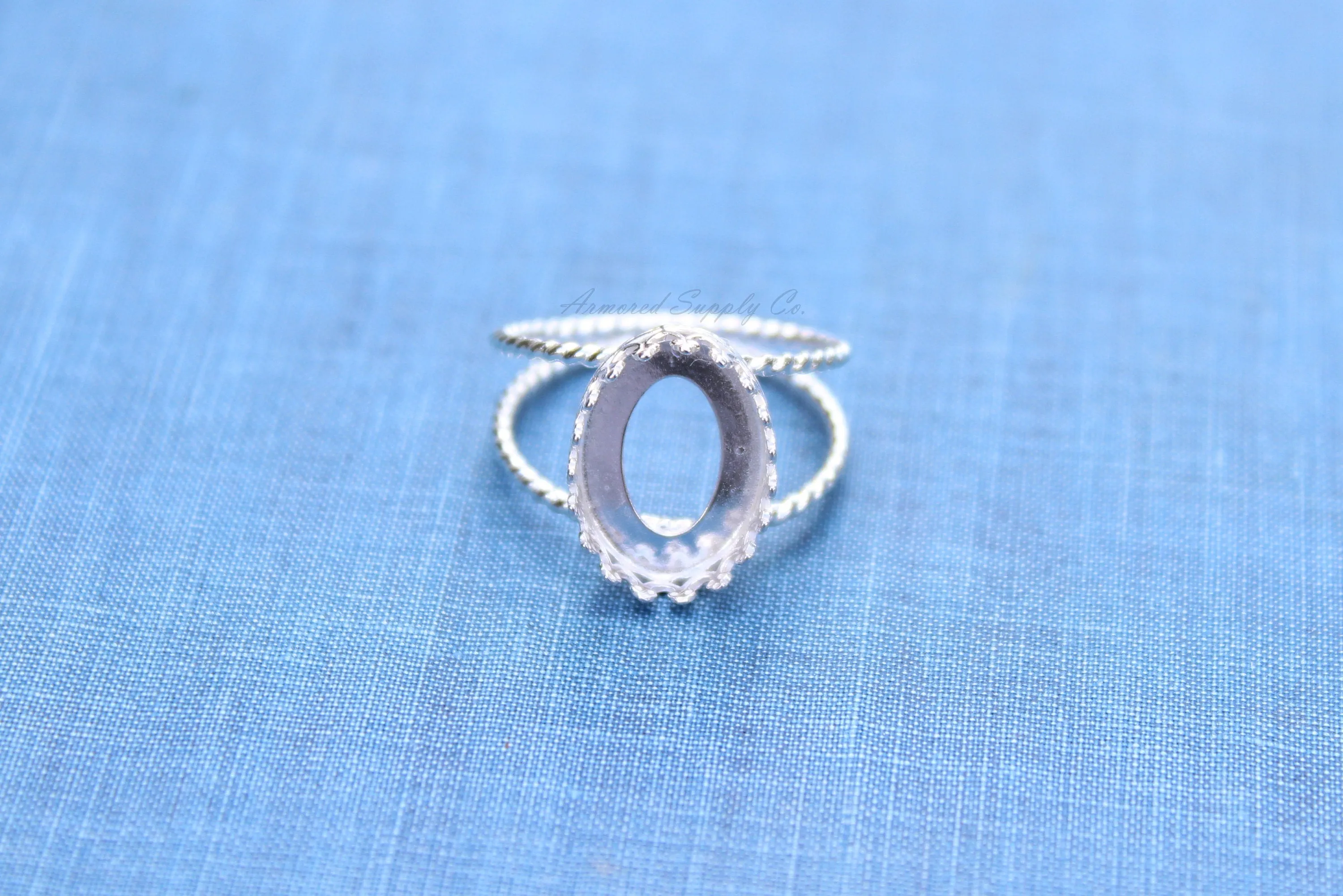 12x10mm Oval Crown Bezel Silver Double Rope Band Ring blank