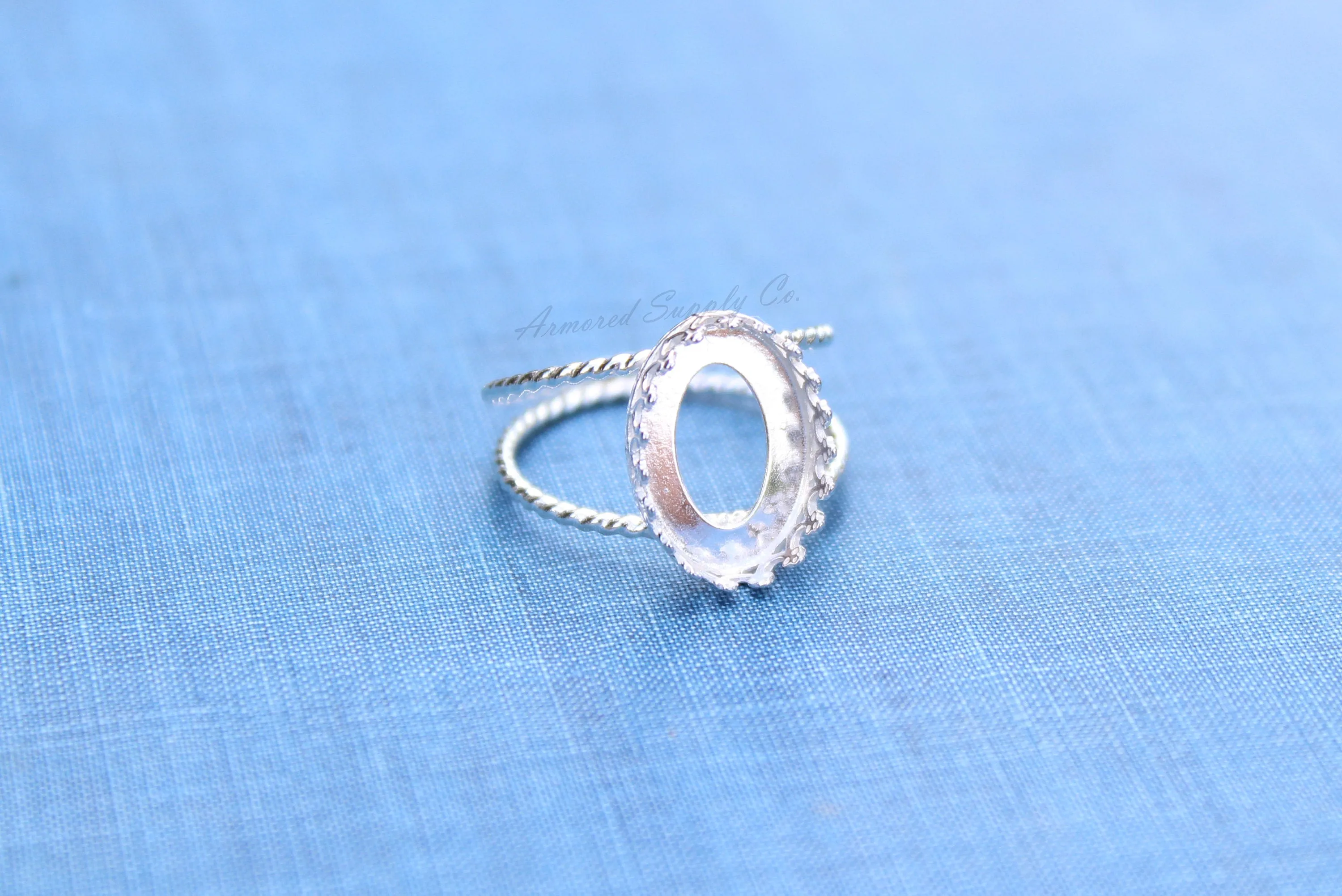 12x10mm Oval Crown Bezel Silver Double Rope Band Ring blank