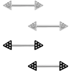 14 Gauge 9/16 Clear Gem Triangle End Barbell Nipple Ring Set of 4