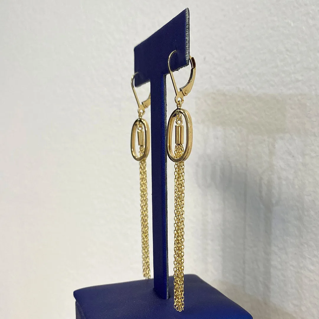 14k Fancy Oval & Multi-chain Dangle Earrings with Lever Back