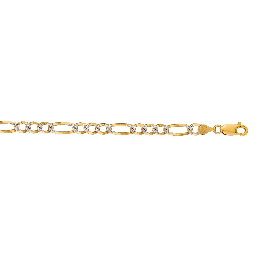 14K Gold 4.75mm White Pave Figaro Chain