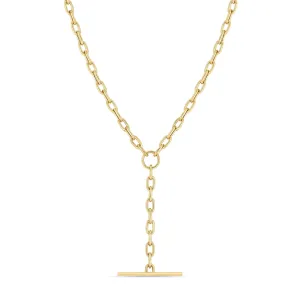 14k Gold Medium Square Oval Link Faux Toggle Lariat Necklace