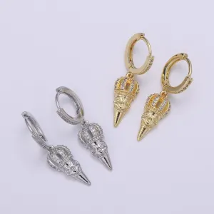 14k Gold spike earring, Spike hoop earrings, Pendulum huggie, Gift for her, Tiny hoop earrings Dangle earrings P-048 P-049