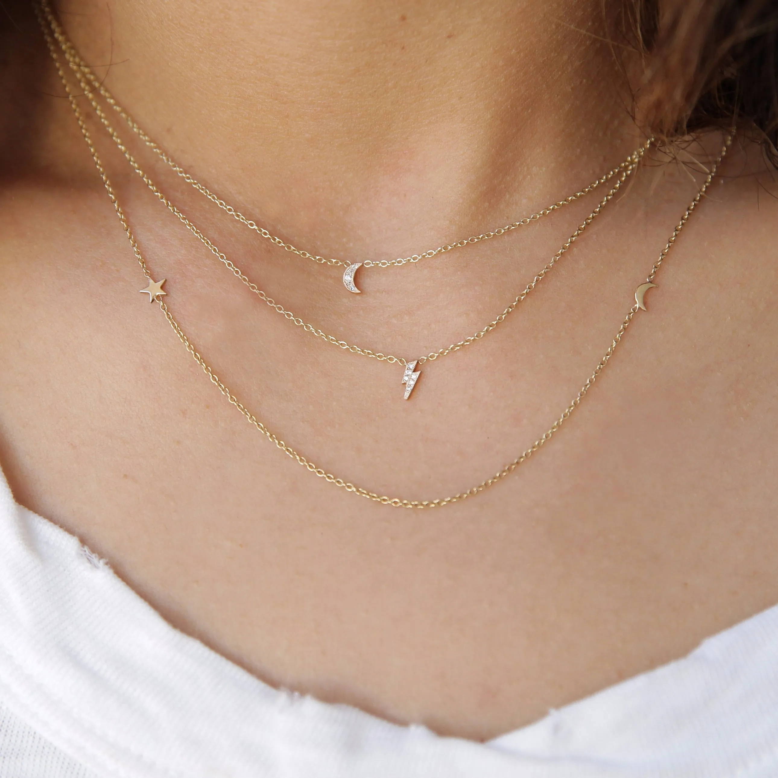14k Itty Bitty Off-Center Moon & Star Necklace