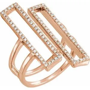 14K Rose 1/2 CTW Double Rectangle Geometric Diamond Ring