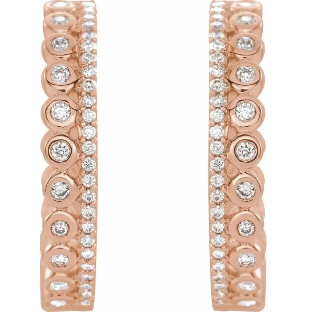 14K Rose 1/3 CTW Diamond Geometric Hoop Earrings