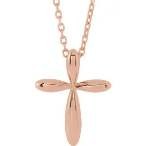 14K Rose 14.65x11.2 mm Cross 16-18" Necklace