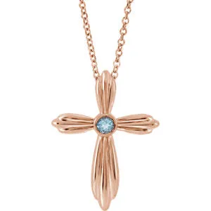 14K Rose Aquamarine Cross 16-18" Necklace