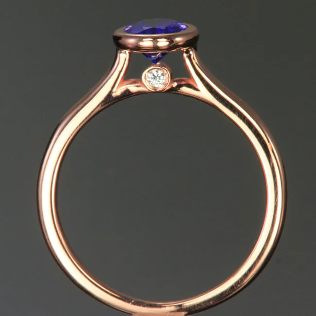 14K Rose Gold Oval Bezel Set Tanzanite Ring .91 Carats