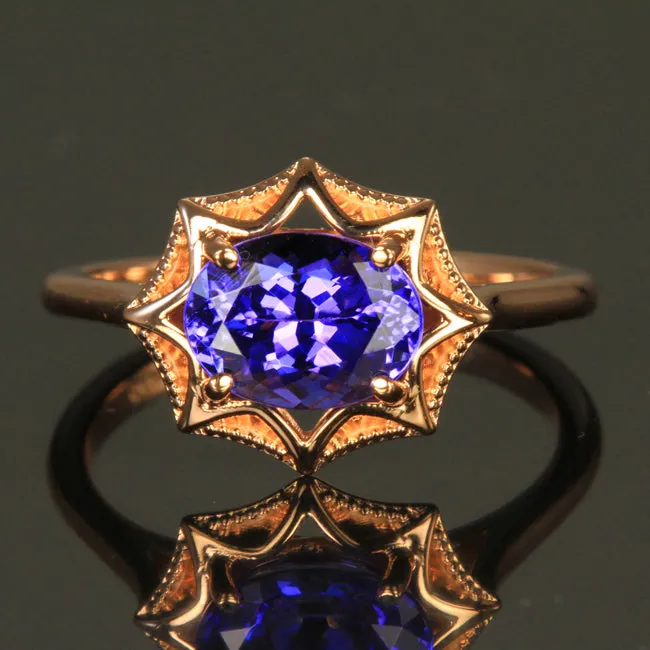 14K Rose Gold Tanzanite Oval Ring