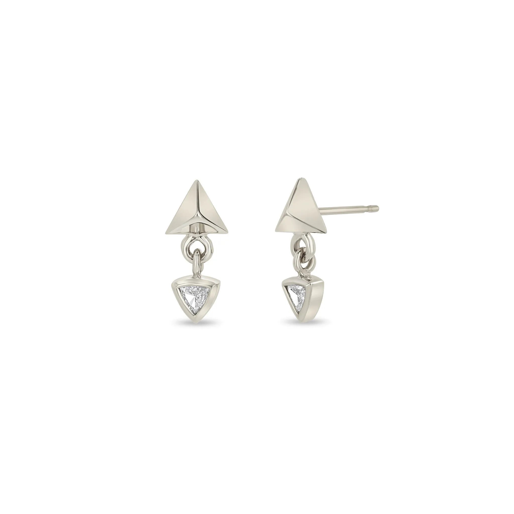 14k Triangle Pyramid & Trillion Diamond Bezel Drop Earrings