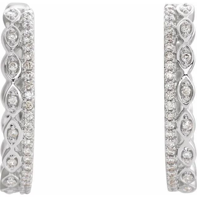 14K White 1/4 CTW Diamond Geometric Hoop Earrings