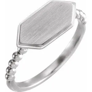 14K White 15x7 mm Geometric Signet Ring