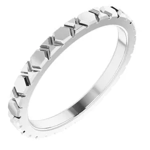 14K White 2 mm Geometric Band Size 5.5
