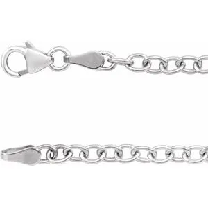 14K White 3.25 mm Oval Cable 24" Chain with Lobster Clasp
