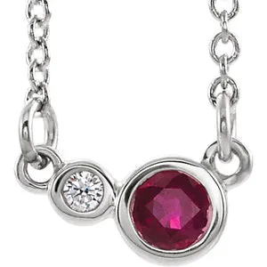 14K White Chatham® Created Ruby & .02 CTW Diamond 18" Necklace