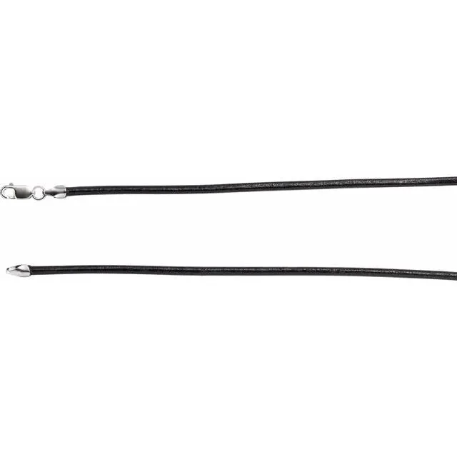 14K White Gold 2 mm Black Leather 18" Cord