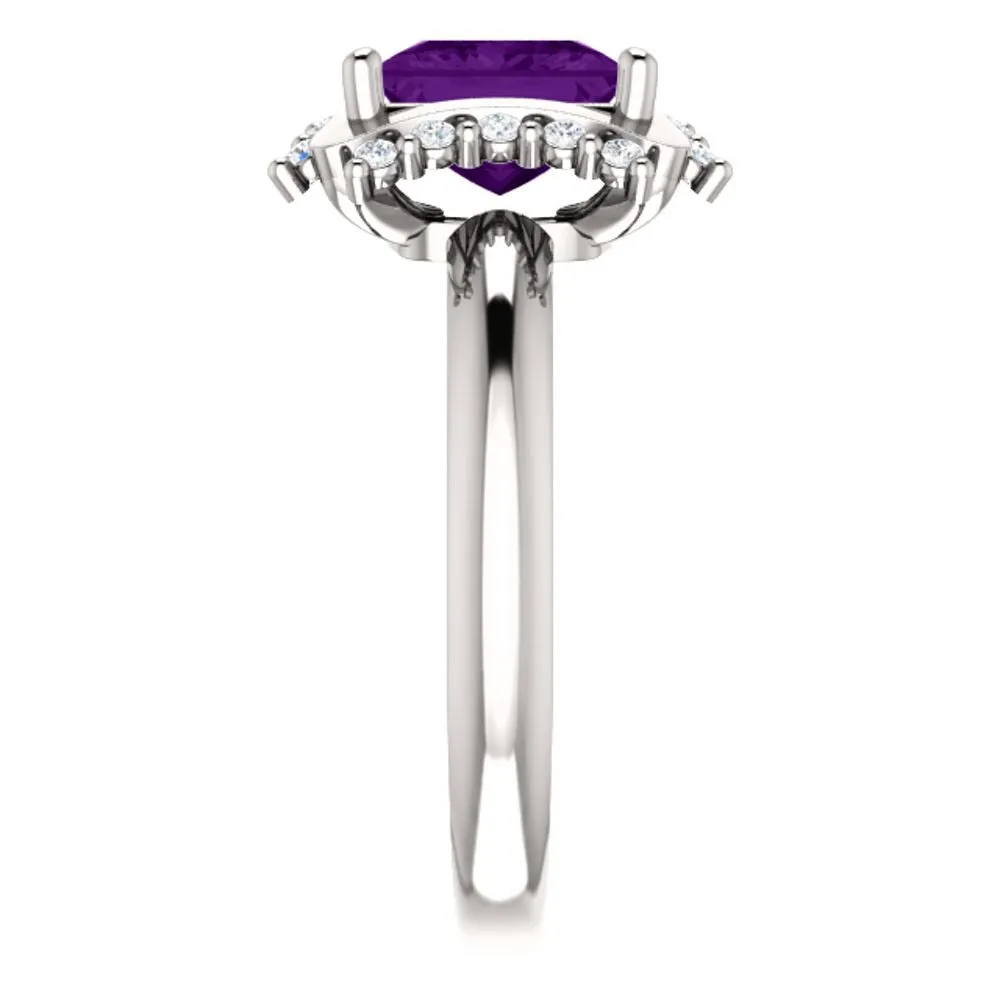 14k White Gold 7x7mm Square Amethyst & 1/6 CTW Diamond Ring, Size 7