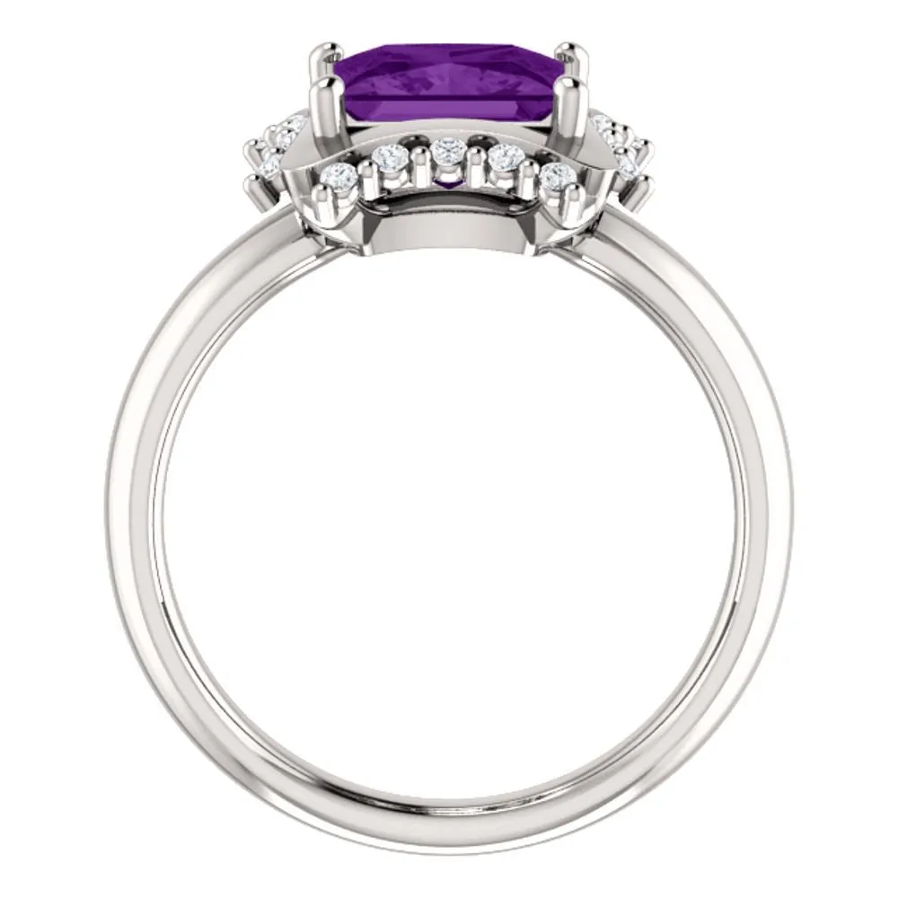 14k White Gold 7x7mm Square Amethyst & 1/6 CTW Diamond Ring, Size 7