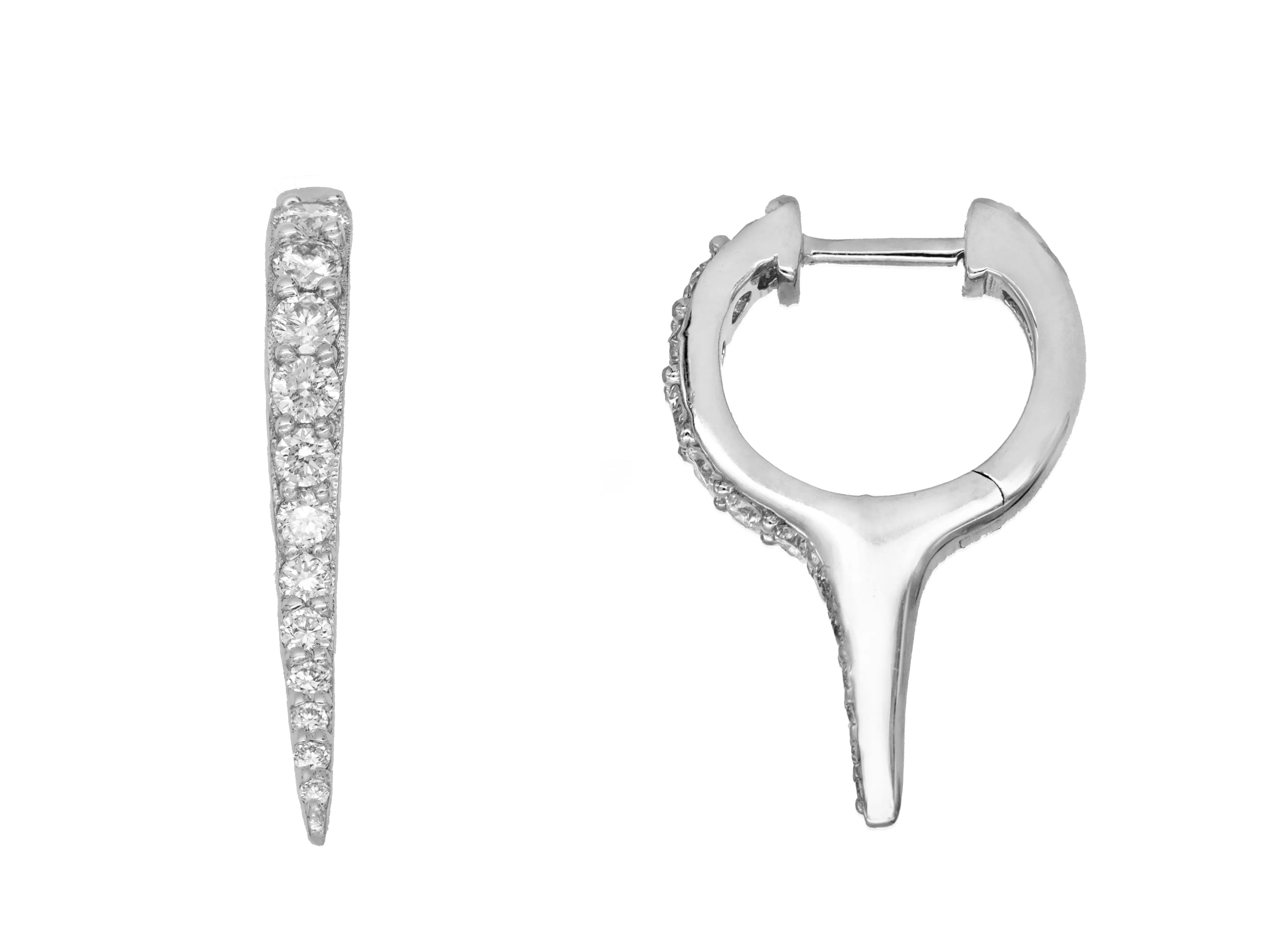 14k White Gold Diamond Spike Huggie Earrings