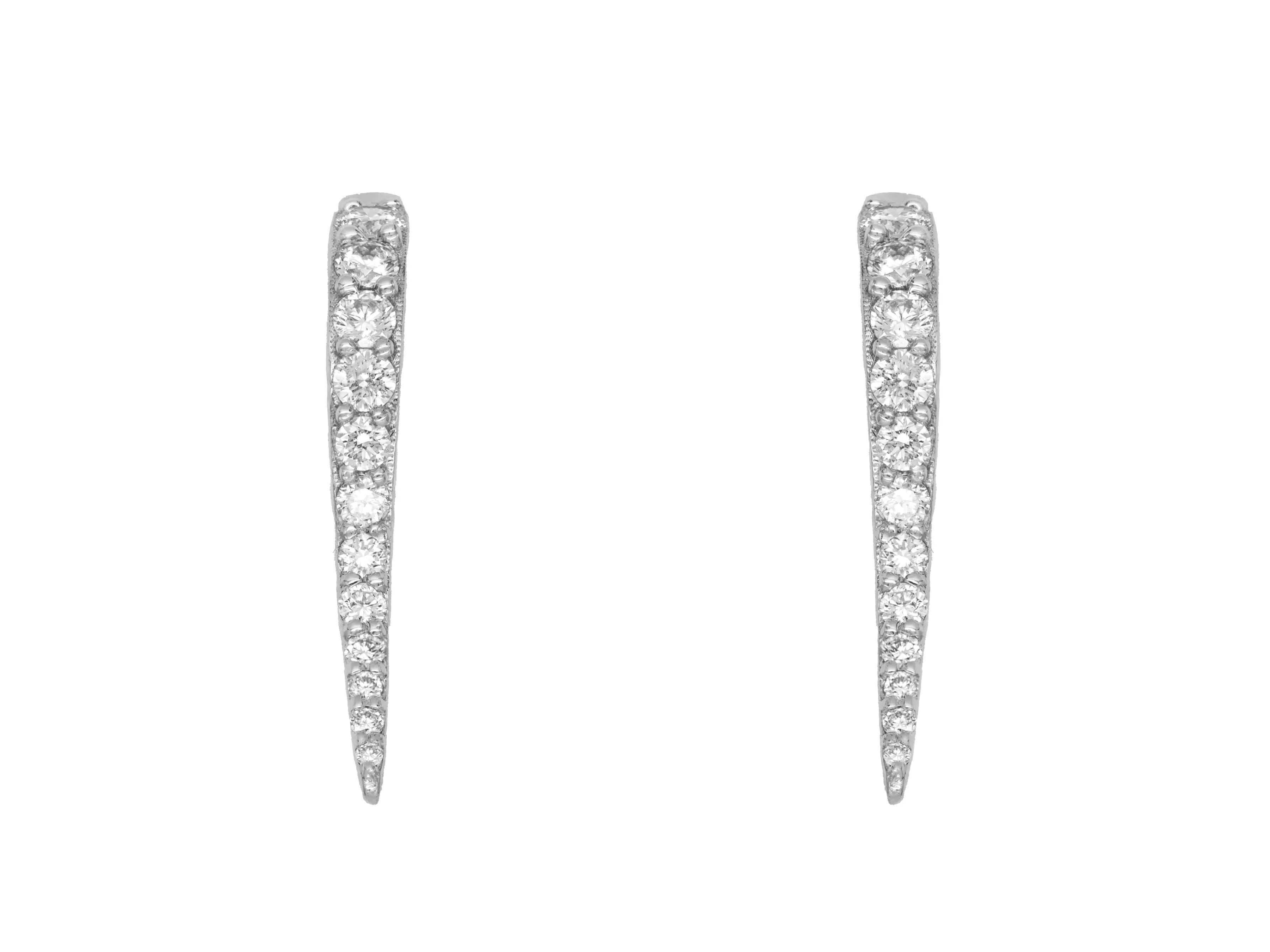 14k White Gold Diamond Spike Huggie Earrings