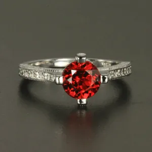 14k White Gold Garnet and Diamond Ring 1.02 Carats