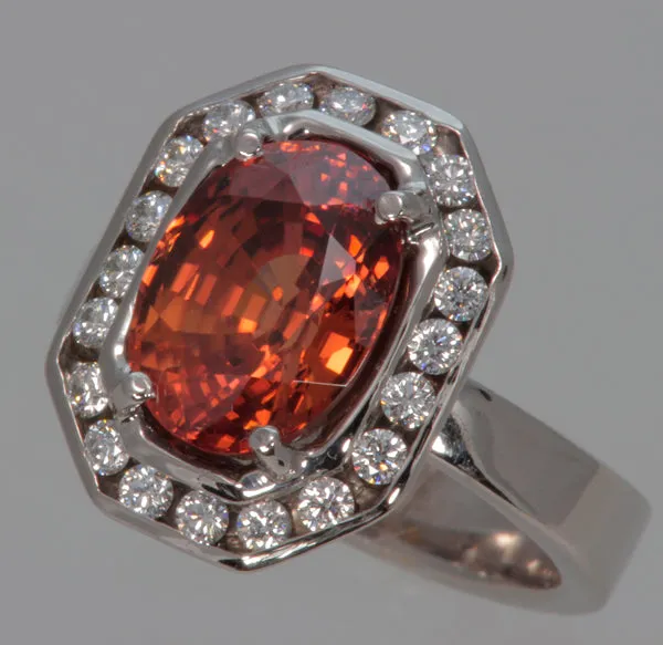 14K White Gold Imperial Zircon Ring With Fine Diamonds