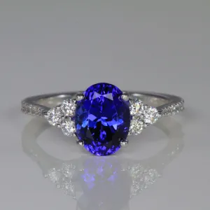 14k White Gold Oval Tanzanite and Diamond Ring 2.43 Carats