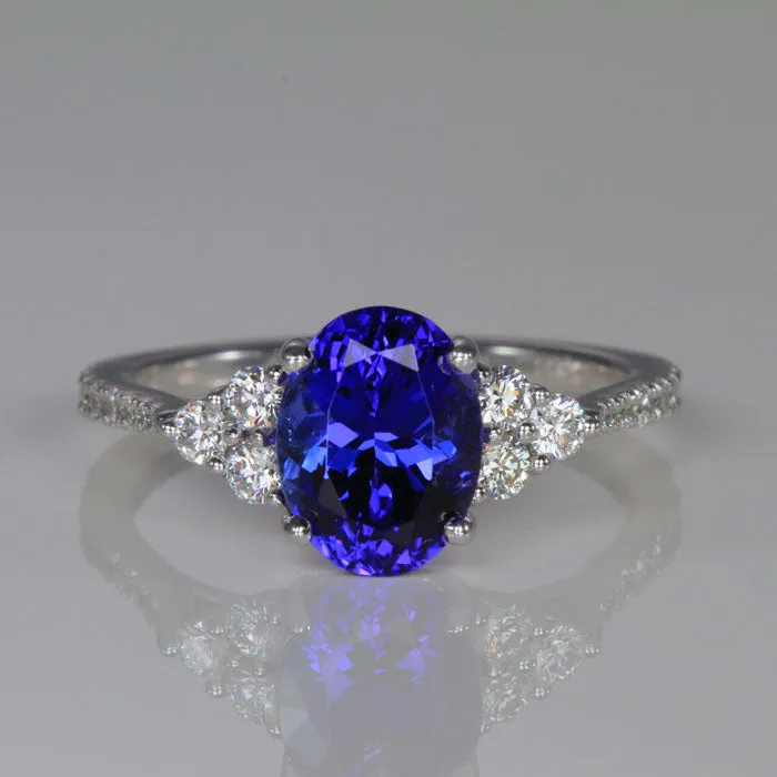 14k White Gold Oval Tanzanite and Diamond Ring 2.43 Carats