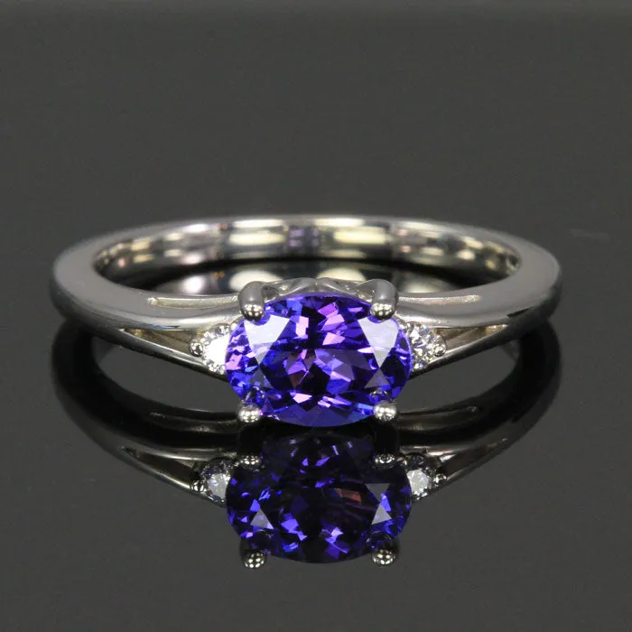 14K White Gold Oval Tanzanite with Diamonds Ring 1.14 Carats