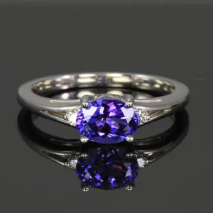 14K White Gold Oval Tanzanite with Diamonds Ring 1.14 Carats