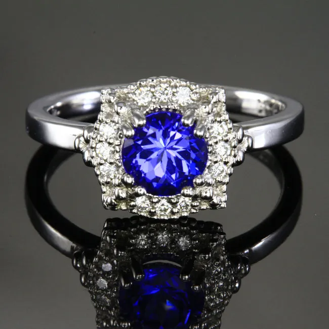 14K White Gold Round Tanzanite and Diamonds Christopher Michael Design 1.28 Carats
