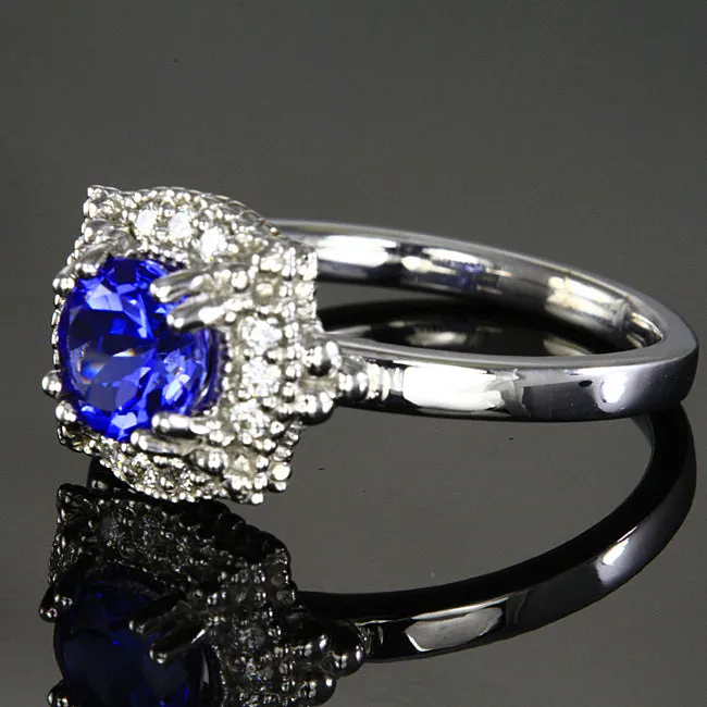 14K White Gold Round Tanzanite and Diamonds Christopher Michael Design 1.28 Carats