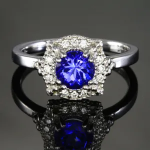 14K White Gold Round Tanzanite and Diamonds Christopher Michael Design 1.28 Carats