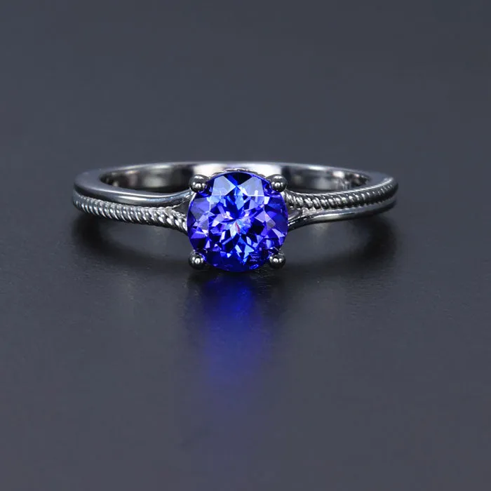 14k White Gold Round Tanzanite Ring 1.09 Carats