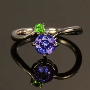 14K White Gold Tanzanite and Tsavorite Ring 1.05 Carats
